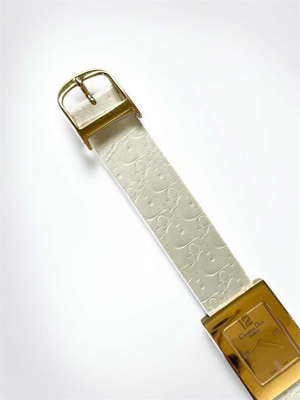 Dior Gold-Tone Rectangular Watch with White Logo Strap - Picture 14 of 17